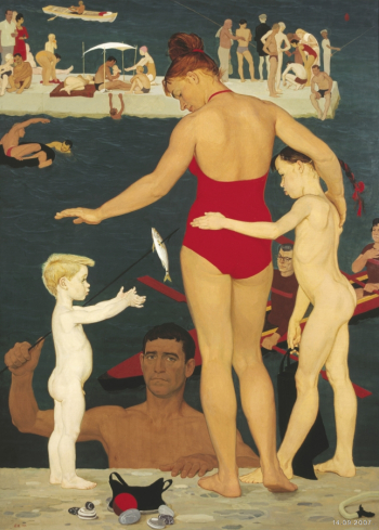 Дмитрий Жилинский. Живопись. Графика.. У моря. Семья. ДСП, левкас, масло, поливинилацетатная темпера, лак. 125х90. 1964.