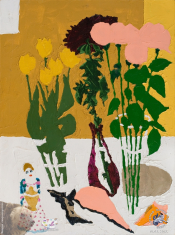 Вера Баева. Арт Салон ЦДХ, 2013.. Тюльпаны, хризантемы, розы. Холст, масло. 80х60. 2009.