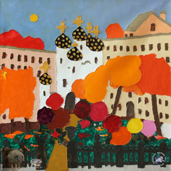 Вера Баева. Арт Салон ЦДХ, 2013.. Церковь Казанской Божией Матери в Коломенском. Холст, масло. 100х100. 2012.