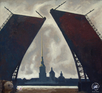 Моя художественная жизнь. Разведенные мосты. Картон, масло. 75х82. 1986.