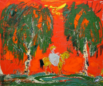 Романтический пейзаж конца XX века. Берёзовая аллея. Холст, масло. 60х70. 2000.
