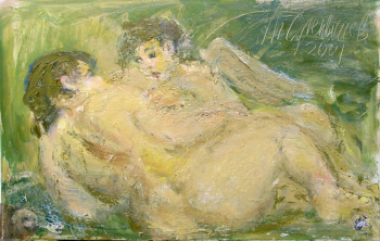 Романтический пейзаж конца XX века. Венера с Амуром. Холст, масло. 50х80. 2001.