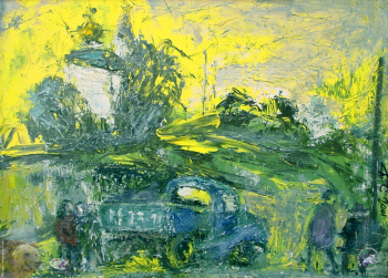 Романтический пейзаж конца XX века. Вечер. Картон, масло. 50х60. 1998.