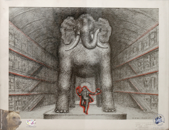 Россия - родина слонов. Владимир Янкилевский. К мультфильму Ф.Хржановского `В мире басен`. Бумага, тушь. 1973.