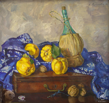 Простые вещи. Живопись. 2012.. Айва и бутыль с вином. Холст, масло. 61,5х66. 1997.