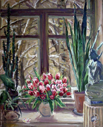 Простые вещи. Живопись. 2012.. Зимнее окно. Холст, масло. 117х99. 1997.