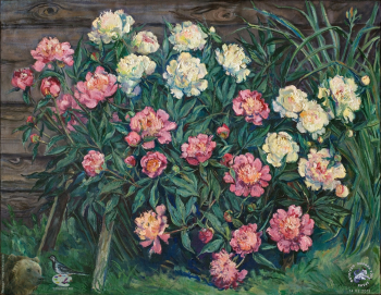 Простые вещи. Живопись. 2012.. Трясогузка (Пионы). Холст, масло. 100х130. 2004.