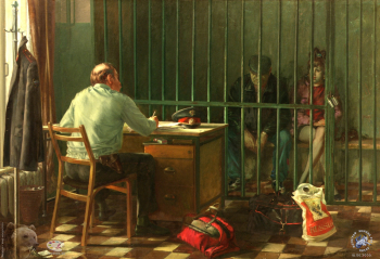 Олег Леонов. 200-лет МВД.. Гастролеры. Холст, масло. 160х120. 1996.
