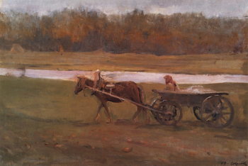 Серов Валентин Александрович. Баба в телеге. Холст, масло. 48х70. 1896. Государственный Русский музей.