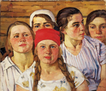 Юон Константин Фёдорович. Комсомолки. Подмосковный молодняк. Холст, масло. 59х71. 1926. Музей Дренте.