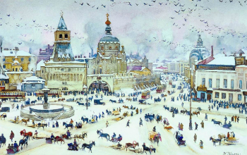 Юон Константин Фёдорович. Лубянская площадь зимой. Бумага, акварель, белила. 47х57. 1905. Государственная Третьяковская галерея.