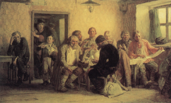 Васнецов Виктор Михайлович. Чаепитие в трактире (В харчевне). Холст, масло. 84х136. 1874. Харьковский художественный музей.