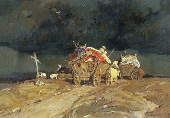 Колесников Иван Фёдорович. Возы в степи. Холст на картоне, масло. 33х46. 1910. Рыбинский государственный историко-архитектурный и художественный музей-заповедник.