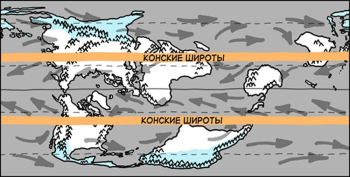 Конские широты. Карта Конских широт