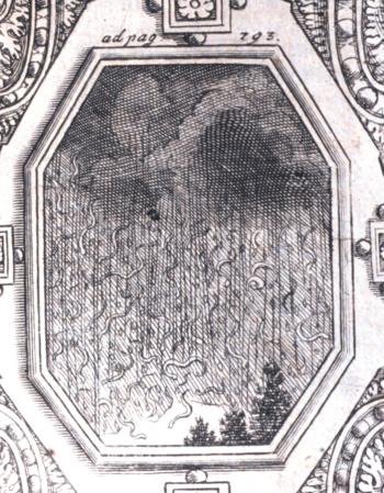 Неизвестный художник. Дождь из змей. Бумага, гравюра. 1680. Библиотека Национального управления океанических и атмосферных исследований США.