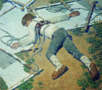 Коржев (Чувелёв) Гелий Михайлович. Егорка-летун. Холст, масло. 200х232. 1976-1980. Государственная Третьяковская галерея.
