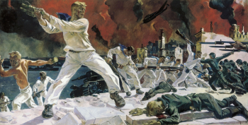 Дейнека Александр Александрович. Оборона Севастополя. Холст, масло. 200х400. 1942. Государственный Русский музей.
