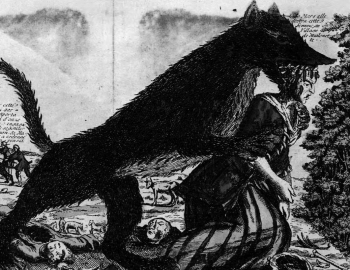 Неизвестный художник. Иллюстрация, изображающая Жеводанского зверя. Бумага, гравюра. 1760-е. Местонахождение неизвестно.
