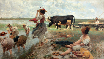 Этторе Тито. Крестьянки. Дерево, масло. 110х196. 1895. Частное собрание.