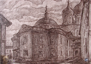 Филимонов Александр Иванович. Новоспасский монастырь. Бумага, сепия. 50х70. 1995. Частное собрание.