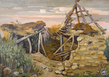 Филимонов Александр Иванович. Разрушенная мазанка. Холст, масло. 50х70. 1995. Частное собрание.