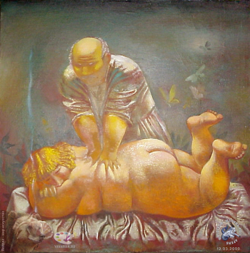 Лопатников Алексей Николаевич. Восточный массаж. Холст, масло. 100х100. 1996. Авторское собрание.