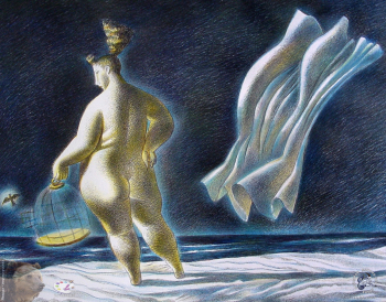 Лопатников Алексей Николаевич. Выпускающая птицу. Бумага, смешанная техника. 1998. Авторское собрание.