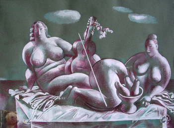 Лопатников Алексей Николаевич. Девушки в июле. Бумага, смешанная техника. 33х45. 1995. Авторское собрание.