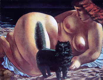 Лопатников Алексей Николаевич. Обнажённая с котом. Холст, масло. 50х65. 1992. Авторское собрание.