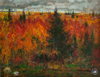 Абакумов Михаил Георгиевич. Осенний пожар. Холст, масло. 54х70. 2004. Частное собрание.