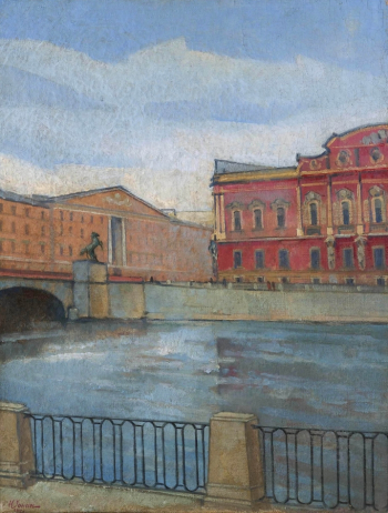 Ионин Николай Александрович. Взгляд на Невский проспект от Фонтанки. Холст, масло. 65х50. 20 век. Частное собрание.