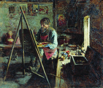 Архипов Абрам Ефимович. Деревенский иконописец. Холст, масло. 29х36. 1889. Государственная Третьяковская галерея.