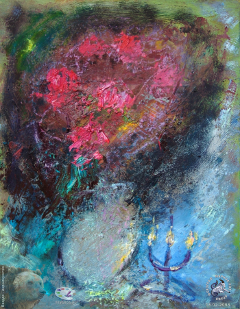 Лескова Нина Алексеевна. Букет в сумерках. Картон, масло. 46х36. 2005. Авторское собрание.