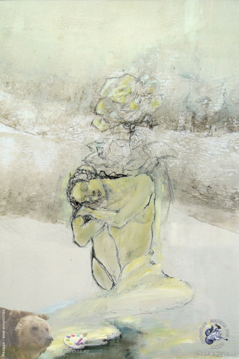 Лескова Нина Алексеевна. Зима. Бумага, масло, тушь. 40х30. 2001. Авторское собрание.