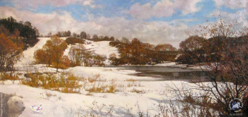 Лапин Игорь Витальевич. Река Протва. Март. Холст, масло. 40х80. 2000. Авторское собрание.