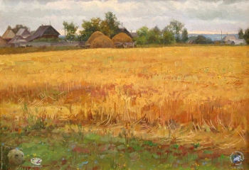 Лапин Игорь Витальевич. Спелые овсы. Картон, масло. 30х40. 1997.