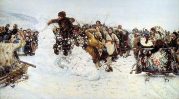 Суриков Василий Иванович. Взятие снежного городка. Холст, масло. 156х282. 1891. Государственный Русский музей.