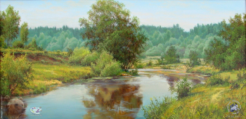Игорь Прищепа. Лесная речка. Холст, масло. 50х100. 2001. Частное собрание.