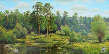 Игорь Прищепа. Сосновый бор. Холст, масло. 50х100. 2001. Частное собрание.