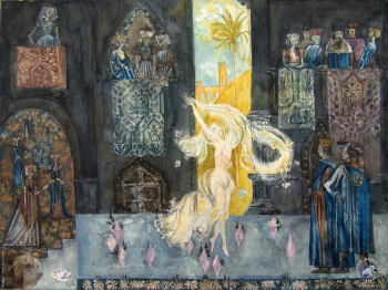 Ленникова Ирина Александровна. Во дворце. Танец Русалочки. Бумага, смешанная техника. 30х40. 1972. Авторское собрание.