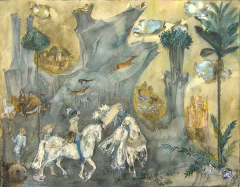 Ленникова Ирина Александровна. Королевская охота. Бумага, смешанная техника. 30х40. 1972. Авторское собрание.