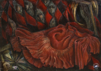 Ленникова Ирина Александровна. Красная юбка. Оргалит, масло, фактура. 40х60. Авторское собрание.