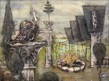 Ленникова Ирина Александровна. Улитка и розовый куст. Заброшенный сад. Бумага, смешанная техника. 35х48. 1988. Авторское собрание.