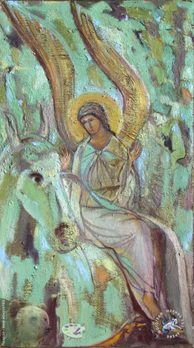 Пётр Григорьев. Ангел на коне. Холст, масло. 140х60. 1997. Авторское собрание.