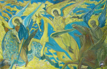Пётр Григорьев. Ангелы в облаках. Холст, масло. 130х200. 1999. Частное собрание.