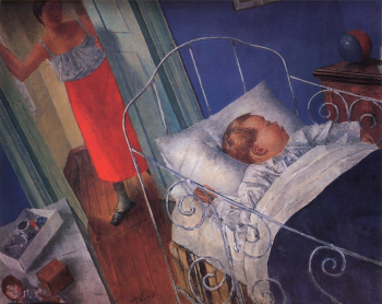 Петров-Водкин Кузьма Сергеевич. В детской. Холст, масло. 45х65. 1925. Частная коллекция.
