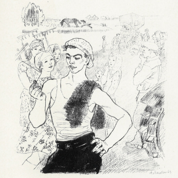 Якобсон Александра Николаевна. Тракторист. Бумага, литография. 25х22. 1963. Частное собрание.