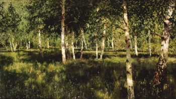 Левитан Исаак Ильич. Берёзовая роща. Бумага на холсте, масло. 28х50. 1885-1889. Государственная Третьяковская галерея.