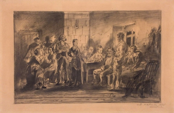 Маковский Владимир Егорович. Вечеринка. Бумага, карандаш. 27х42. 1875. Государственная Третьяковская галерея.