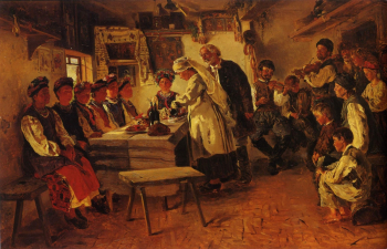 Маковский Владимир Егорович. Девичник. Холст, масло. 121х189. 1882. Киевский национальный музей русского искусства.
